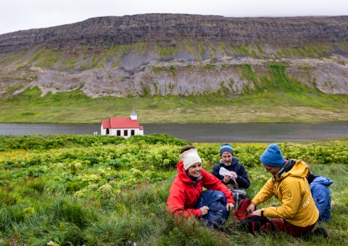 Students having an outdoor picnic in Iceland