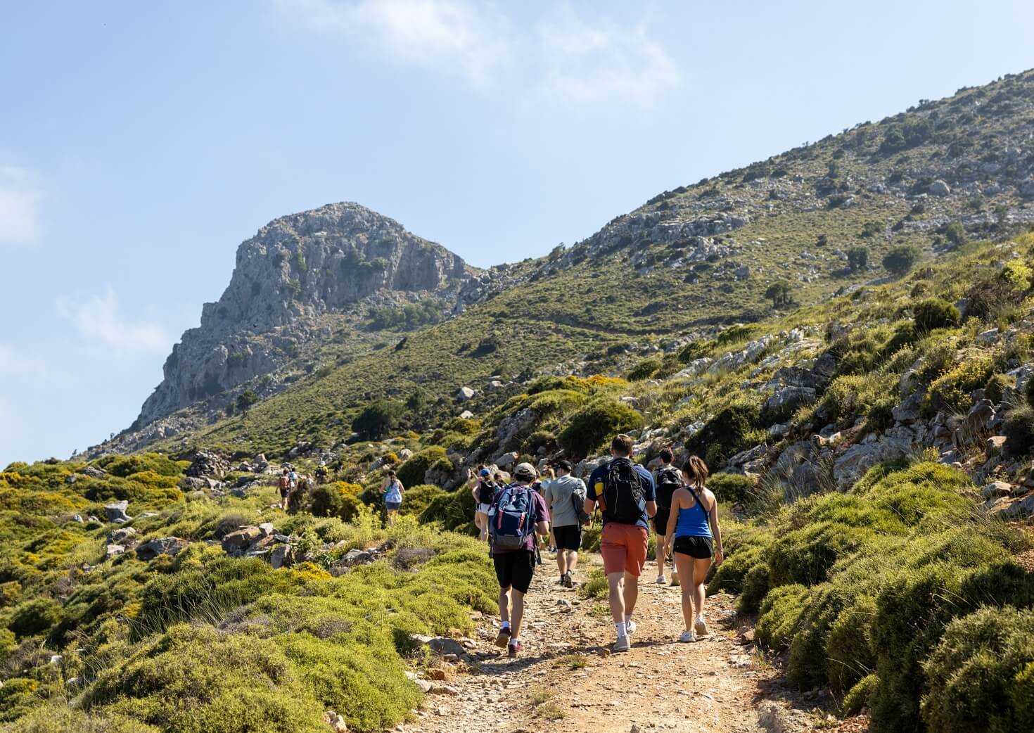 Students taking hike on sunny day on italy and greece program