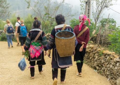 Students taking hike on sunny day on italy and greece program